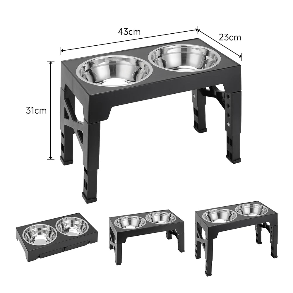Adjustable Elevated Dog Feeder with 2 Stainless Steel Bowls – Foldable Raised Pet Bowl Stand for Small to Large Dogs