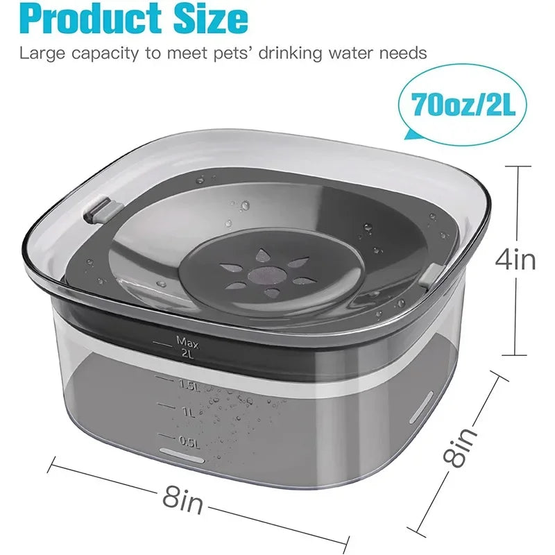 2L Dog Water Bowl – Clear No Spill Floating Design, Anti-Wet Mouth Pet Bowl for Dogs and Cats, Large Capacity Drinker