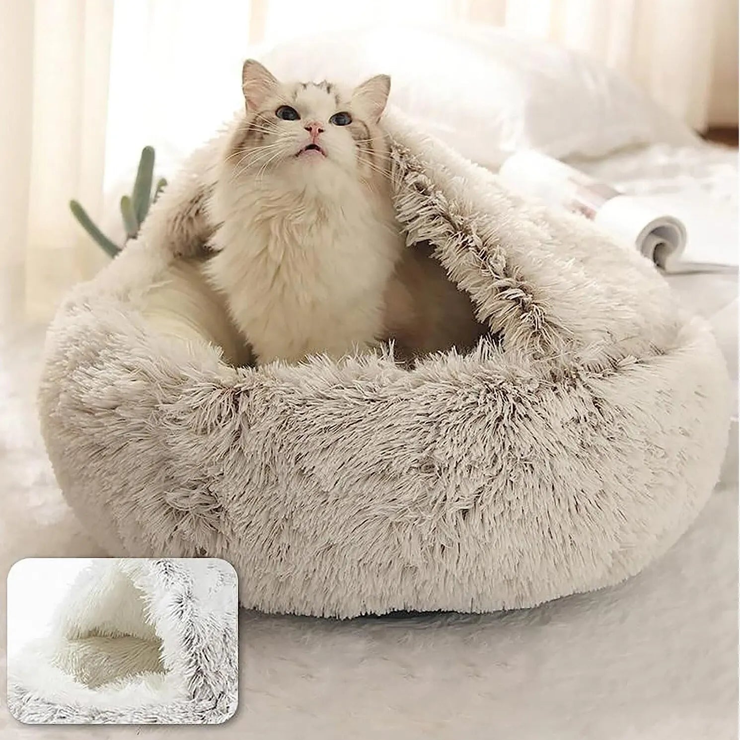 Cosy 2-in-1 Cat Bed: Soft Round Pet Mattress and Sleeping Bag