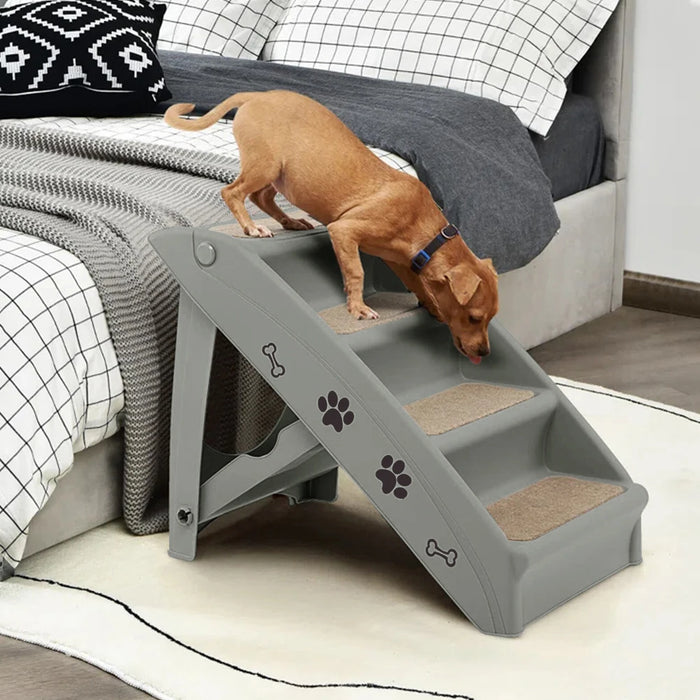 Foldable 4-Step Pet Stairs – Non-Slip Indoor Climbing Ladder for Cats & Dogs, Grey (38cm x 61cm x 47.5cm)