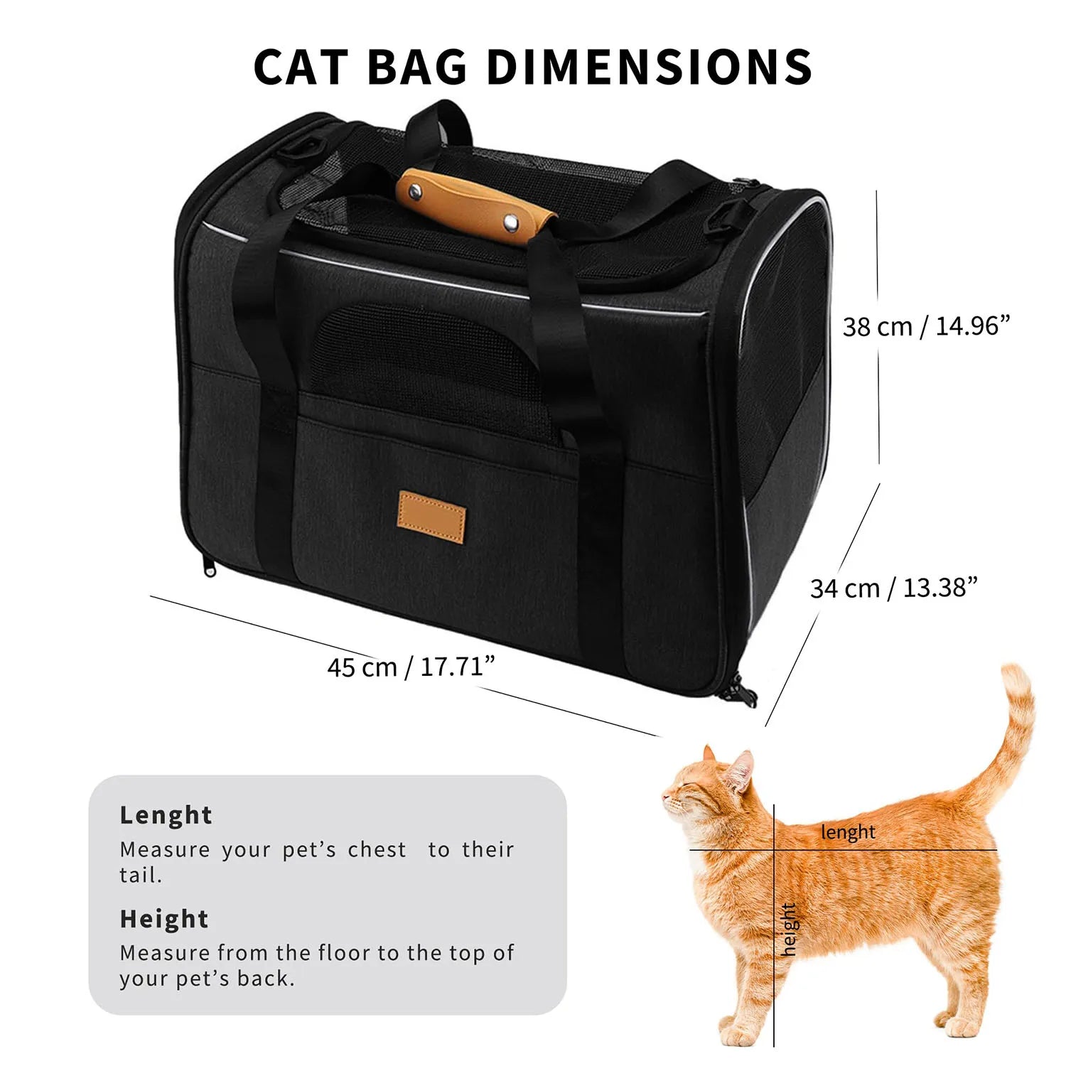 Portable Foldable Cat Carrier – Lightweight Soft-Sided Travel Bag for Cats & Small Pets, Collapsible & Travel-Friendly in Sleek Black