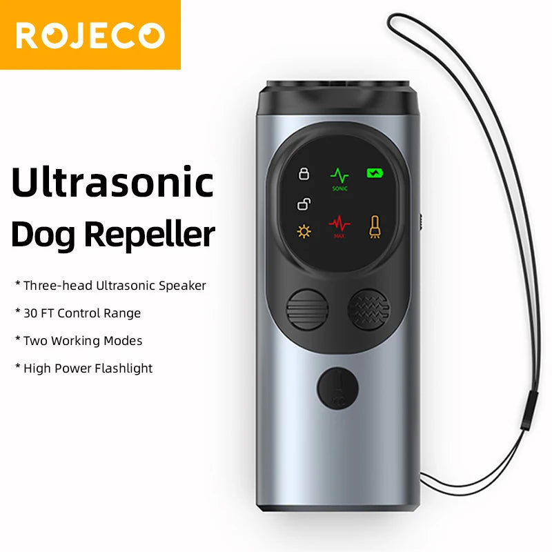 Ultrasonic Dog Repeller – Rechargeable Anti-Barking & Training Device with LED Flashlight