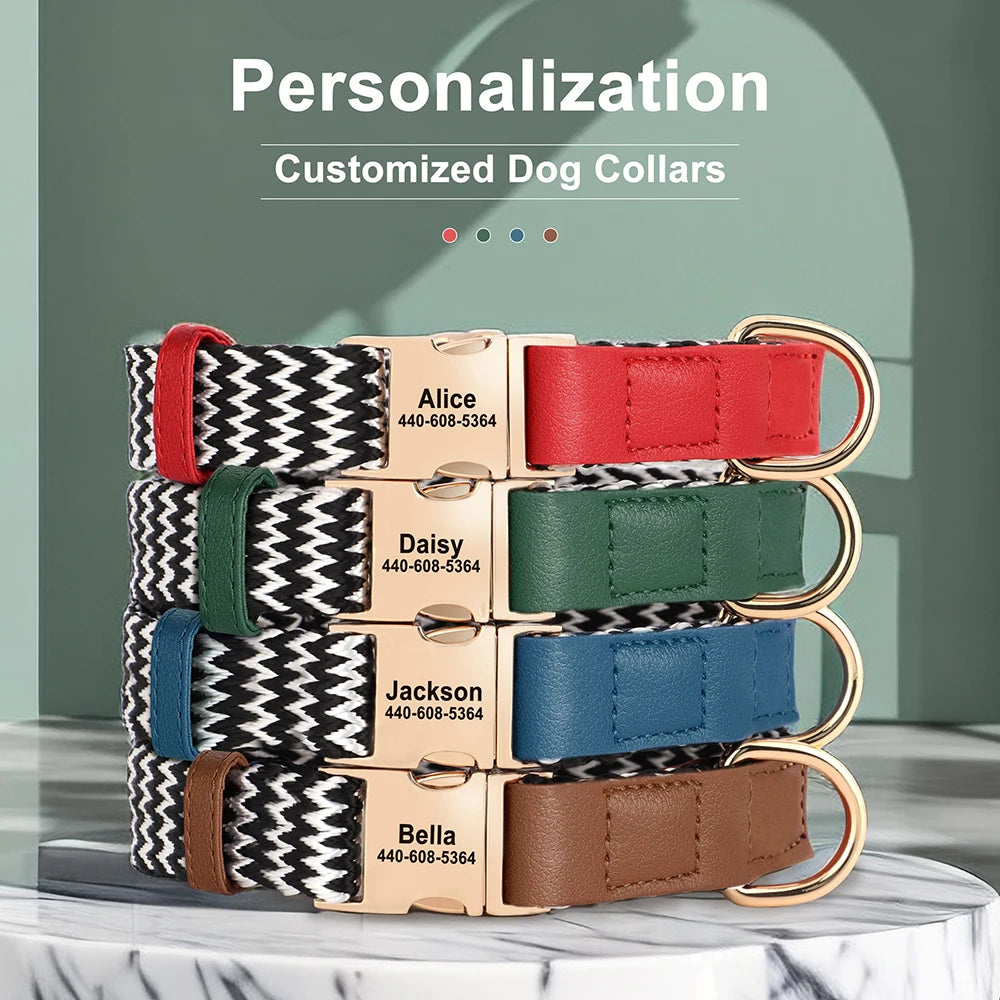 Custom Nylon Dog Collar – Durable PU Leather, Personalised ID Collar for Small, Medium & Large Dogs