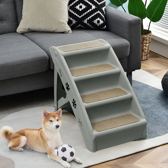 Foldable 4-Step Pet Stairs – Non-Slip Indoor Climbing Ladder for Cats & Dogs, Grey (38cm x 61cm x 47.5cm)