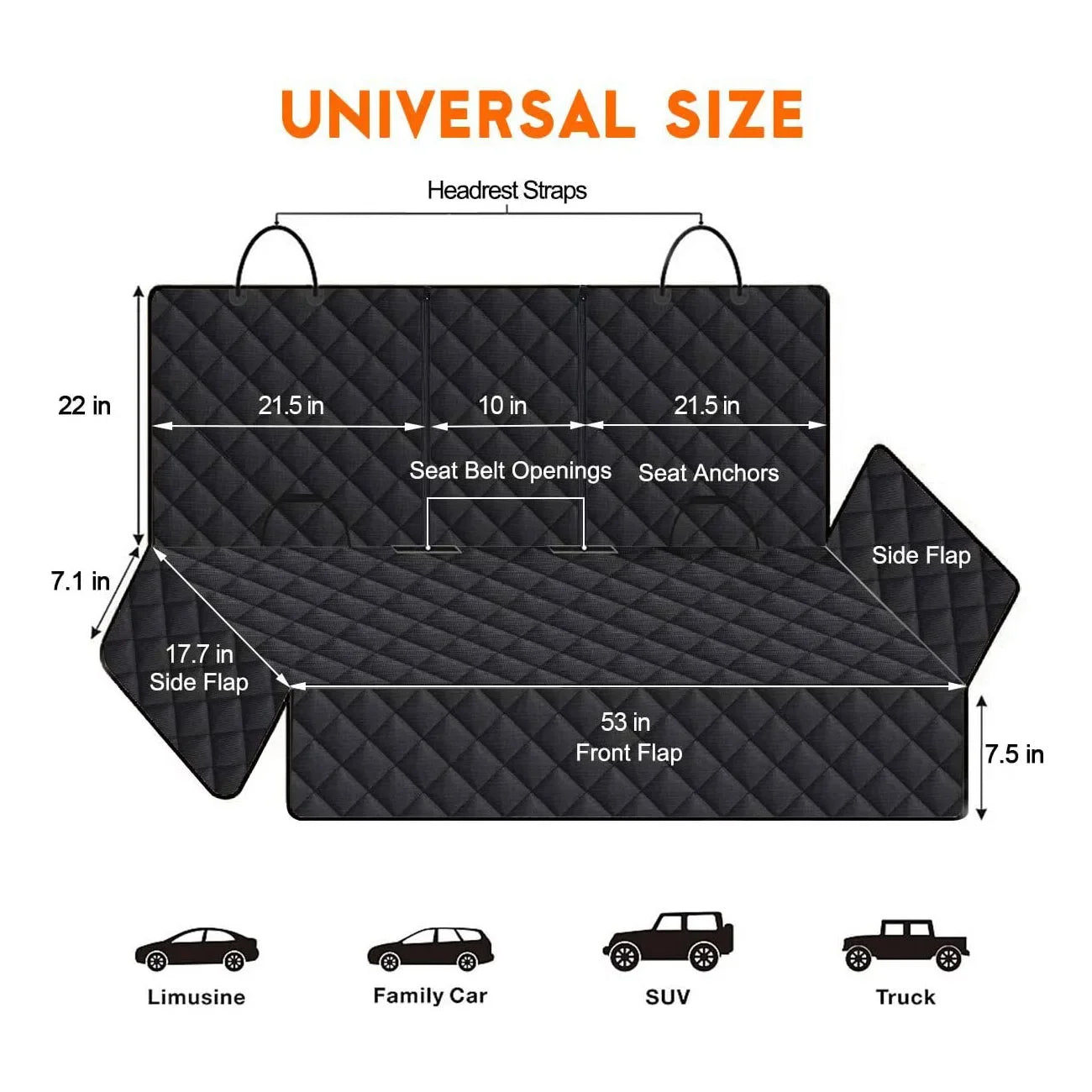 Waterproof Dog Car Seat Cover Hammock – Black Rear Seat Protector with Shoulder Strap | Dirt-Resistant Pet Travel Mat for SUVs, Trucks & Cars