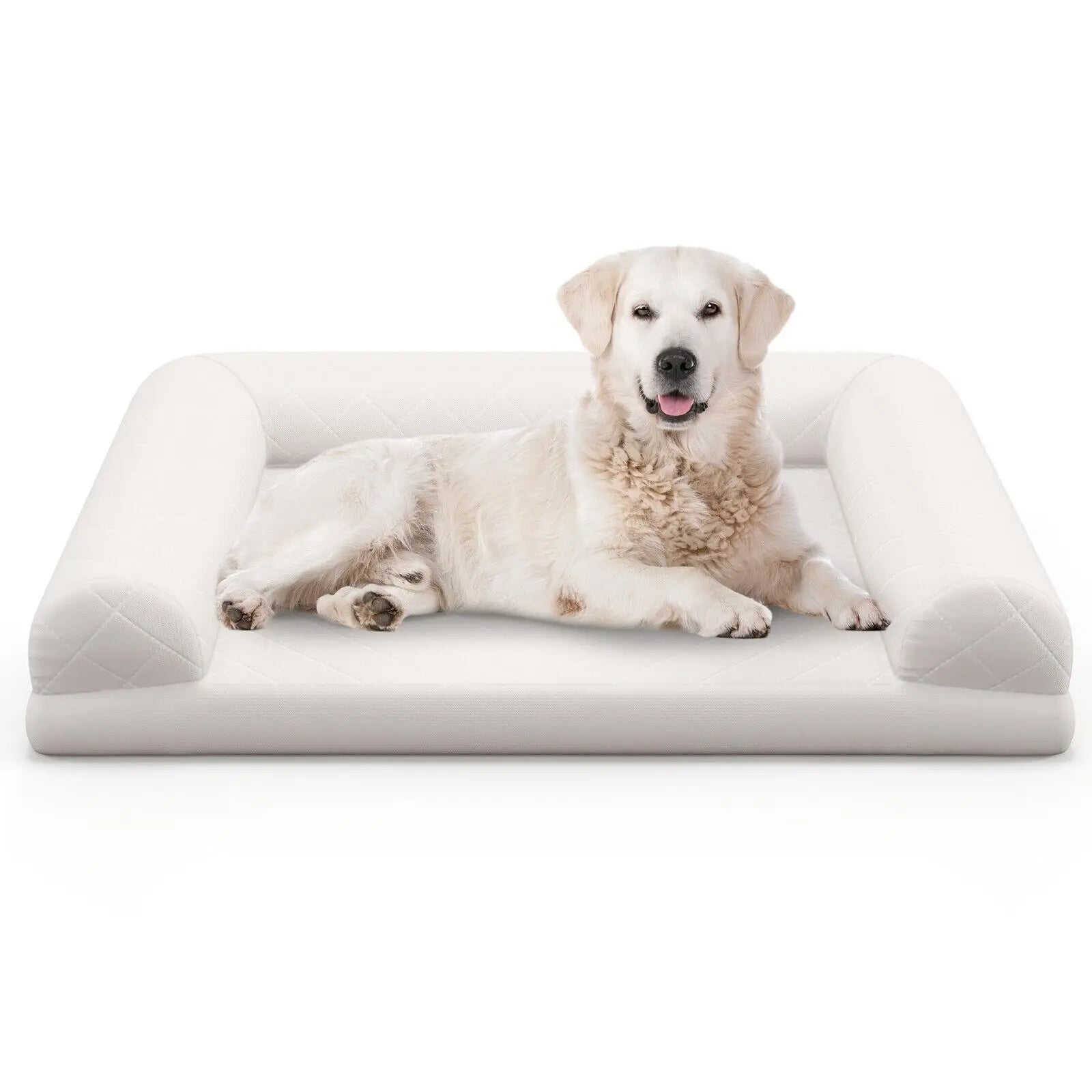 Orthopedic Dog Bed Beige for Small & Medium Dogs – Supportive Egg-Crate Foam Crate Mat with 3-Sided Bolster for Joint Relief & Comfort