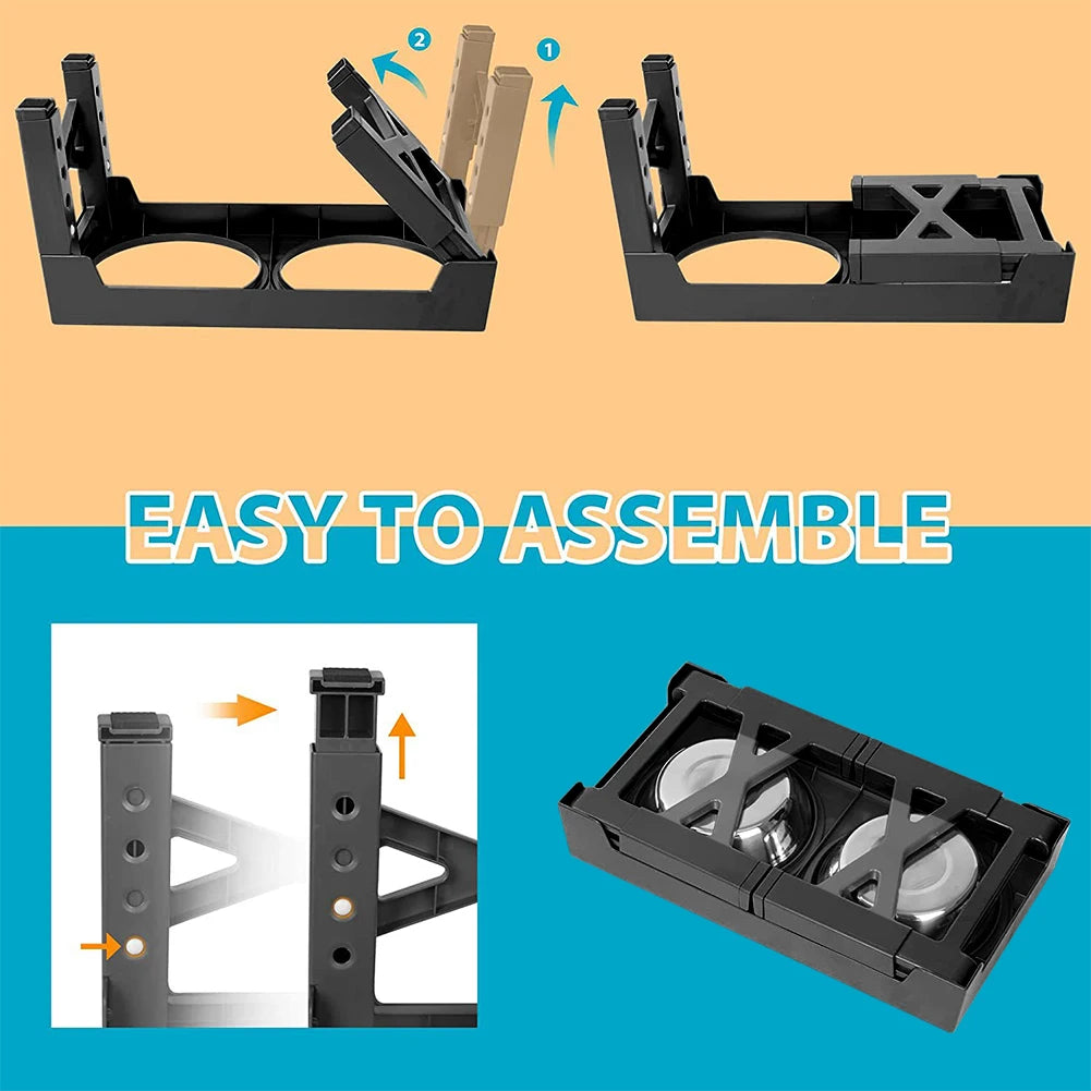 Adjustable Elevated Dog Feeder with 2 Stainless Steel Bowls – Foldable Raised Pet Bowl Stand for Small to Large Dogs