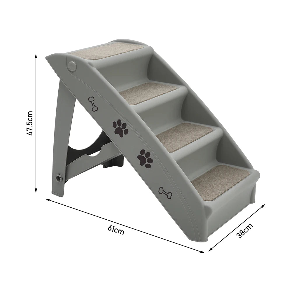 Foldable 4-Step Pet Stairs – Non-Slip Indoor Climbing Ladder for Cats & Dogs, Grey (38cm x 61cm x 47.5cm)