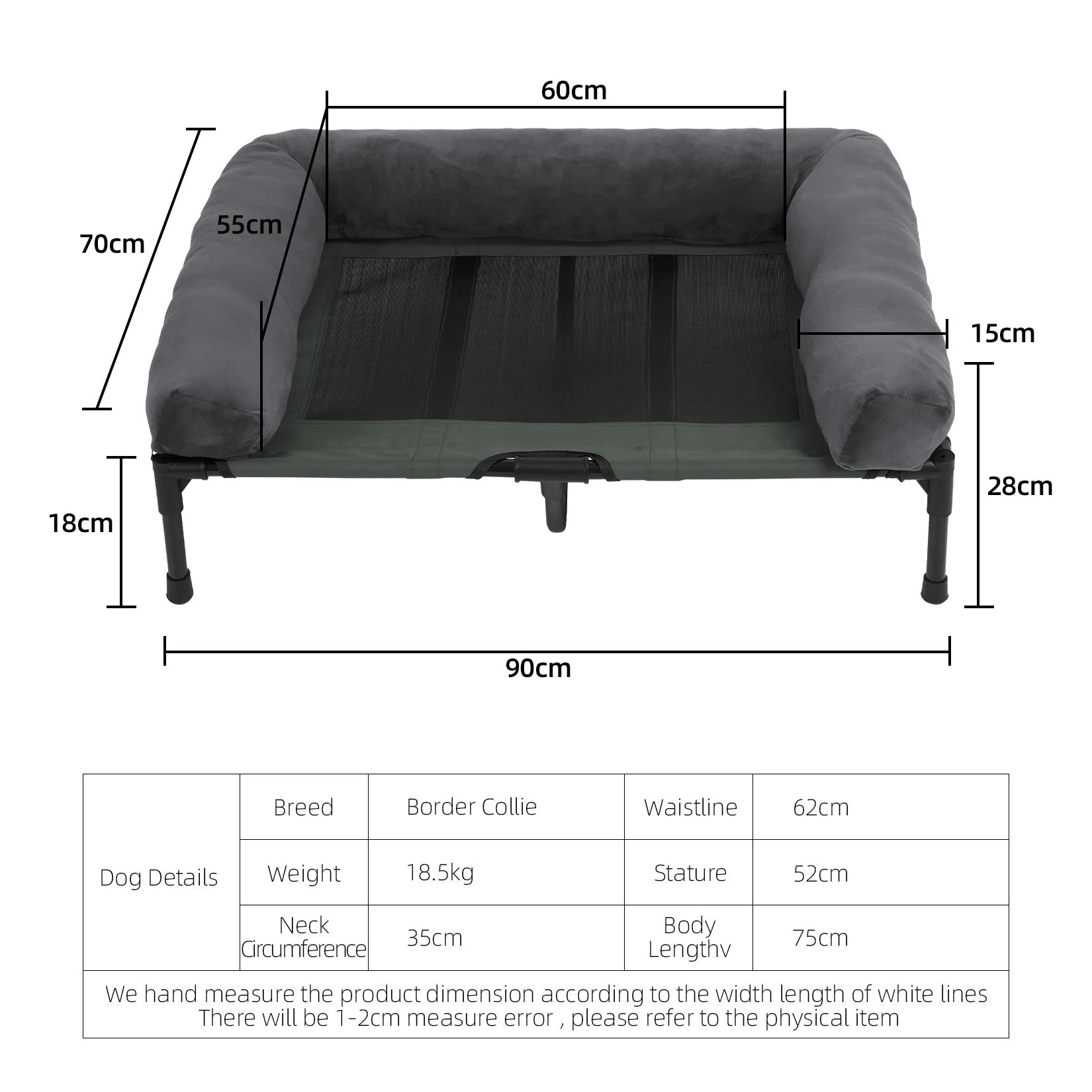 Elevated Dog Bed for Dogs & Cats - Indoor & Outdoor Pet Lounger with Detachable Plush Bolster, Cooling Design for Summer & Winter, Sizes L to XL