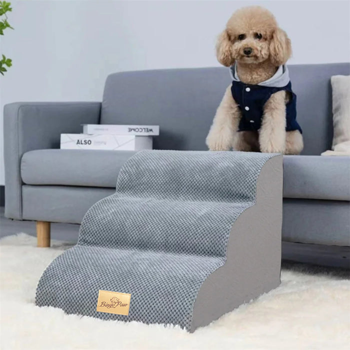 Pet Dog Stairs for High Beds & Sofas – Soft Foam Steps with Washable Cover for Small Dogs & Puppies