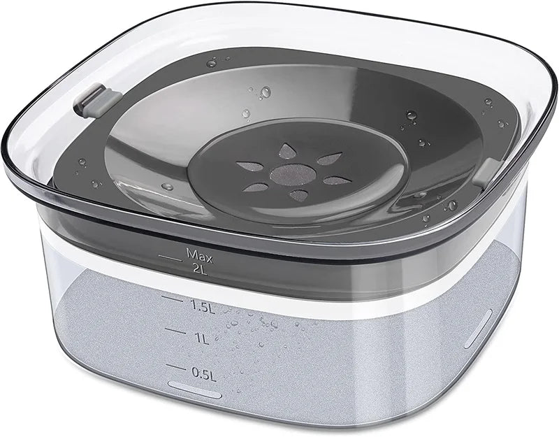 2L Dog Water Bowl – Clear No Spill Floating Design, Anti-Wet Mouth Pet Bowl for Dogs and Cats, Large Capacity Drinker