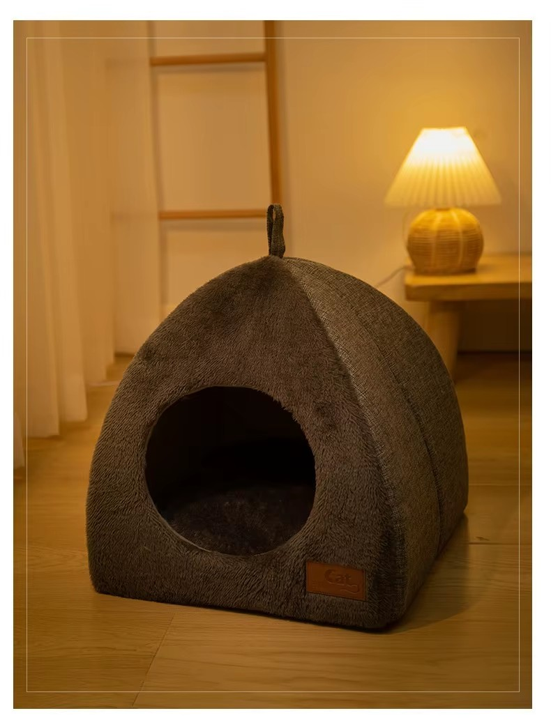 Triangle Cat House Bed – Warm Enclosed Nest for Comfort & Deep Sleep | Stylish Cat Tent Design