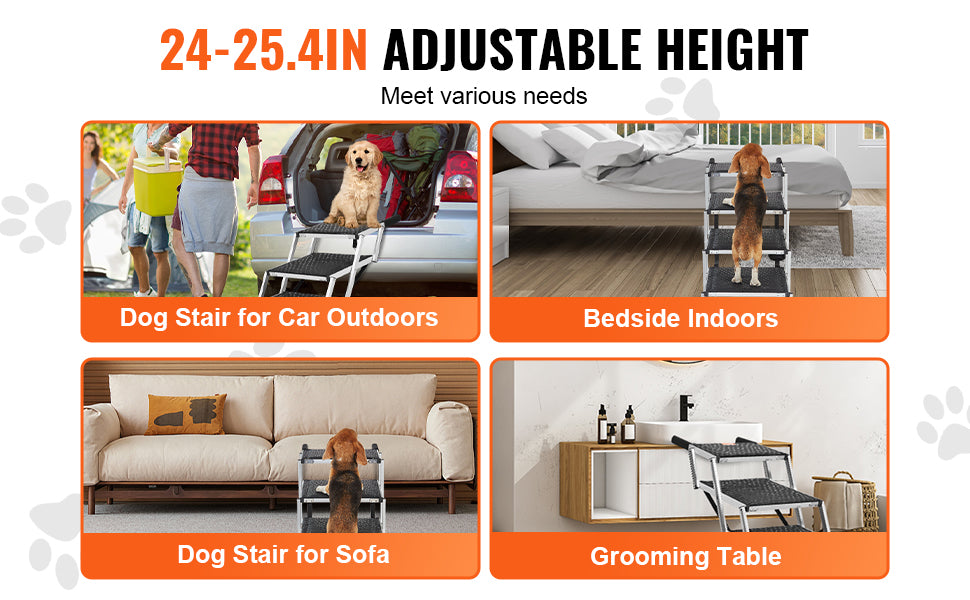 4-Step Folding Dog Car Stairs – Extra Wide, Lightweight Aluminum Pet Steps for SUVs, Trucks & Cars – Supports Up to 150 lbs | VEVOR