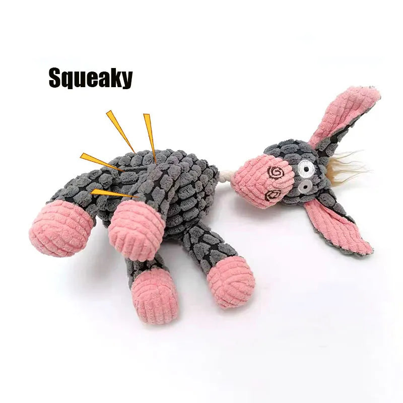 Donkey-Shaped Corduroy Chew Toy with Squeaker for Dogs - Fun Training Accessory