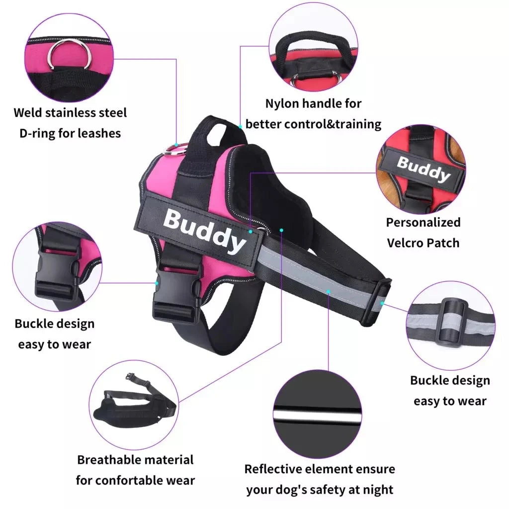 Personalized No-Pull Reflective Dog Harness - Breathable & Comfortable for All Sizes!