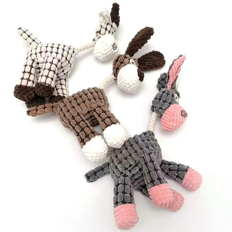 Donkey-Shaped Corduroy Chew Toy with Squeaker for Dogs - Fun Training Accessory