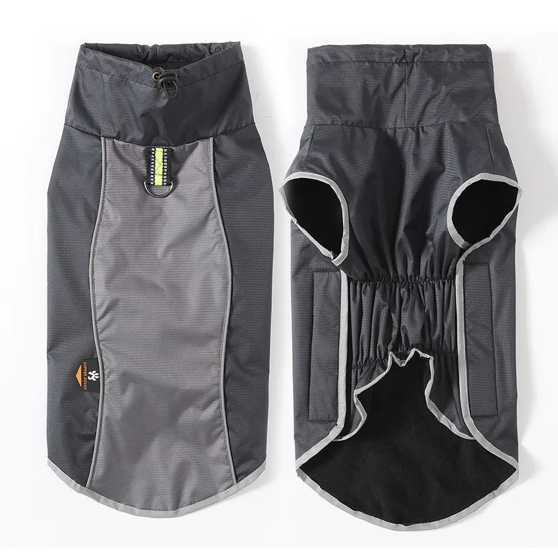 Gray dog coat with black accents on a white background