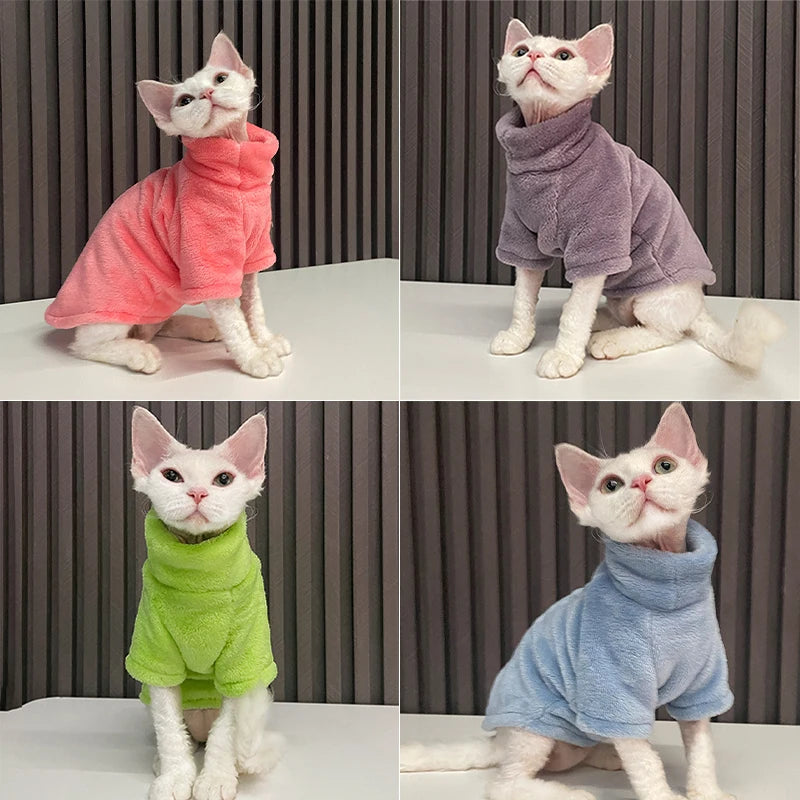 Winter Warm Cat Sweater - Soft Fleece Turtleneck Jumper for Hairless Cats, Maine Coon, Chihuahua, and Small Dogs