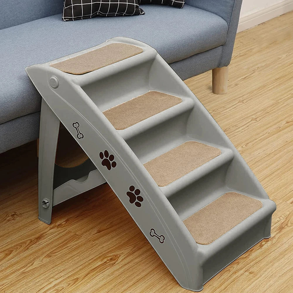 Foldable 4-Step Pet Stairs – Non-Slip Indoor Climbing Ladder for Cats & Dogs, Grey (38cm x 61cm x 47.5cm)