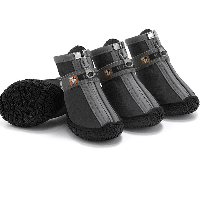Non-Slip Dog Shoes with Warm Plush Lining – Waterproof Pet Boots for Winter, Walking & Outdoor Protection (4 Pack)
