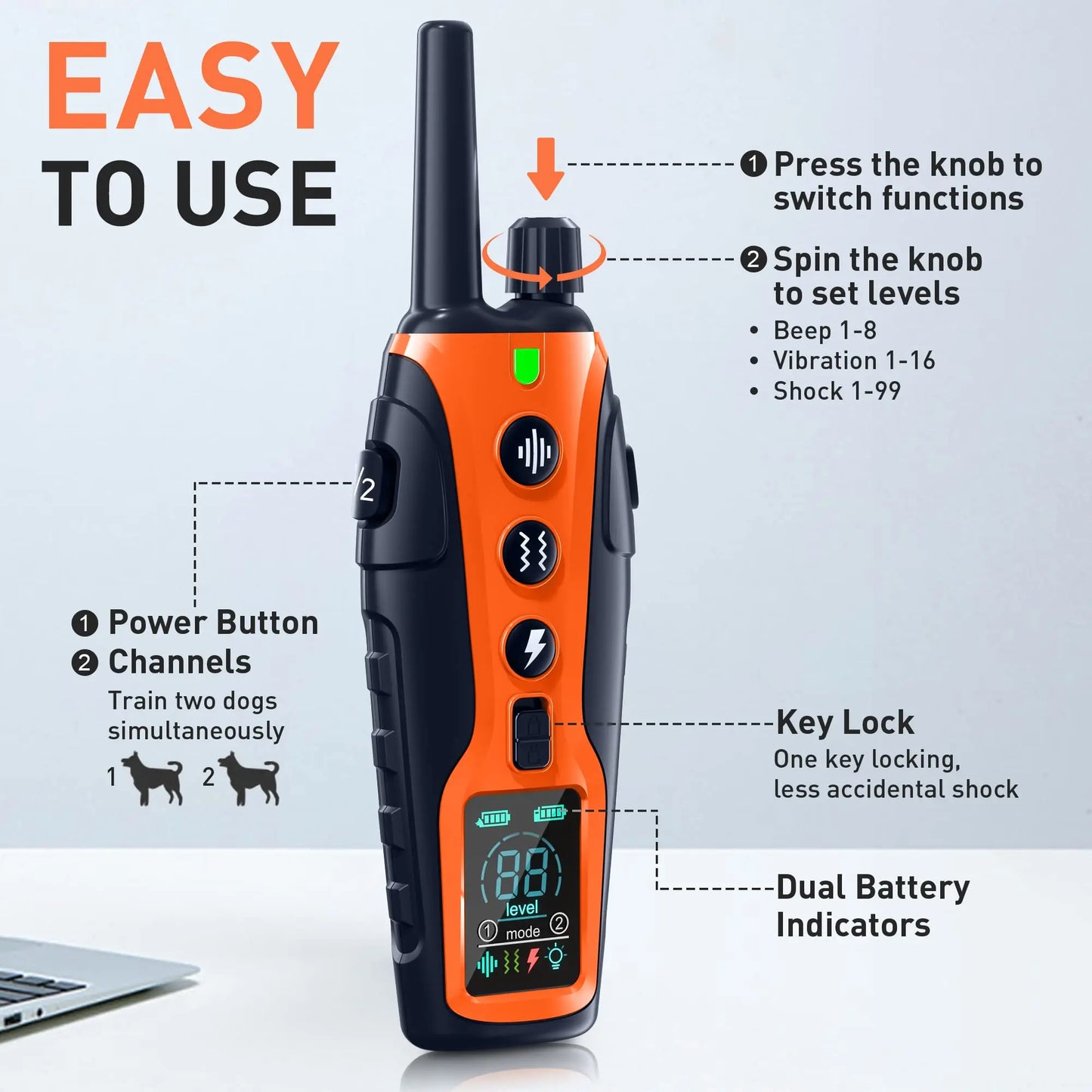 Smart Dog Training Collar with Remote – Long Range, Anti-Bark, Beep, Vibration, Shock & Light Modes | Waterproof & Rechargeable!