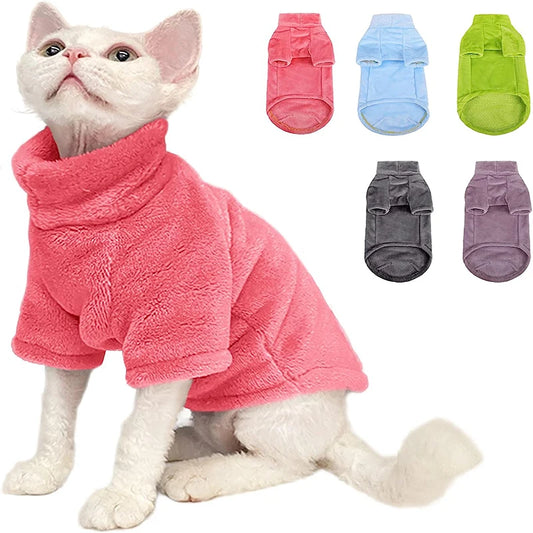 Winter Warm Cat Sweater - Soft Fleece Turtleneck Jumper for Hairless Cats, Maine Coon, Chihuahua, and Small Dogs