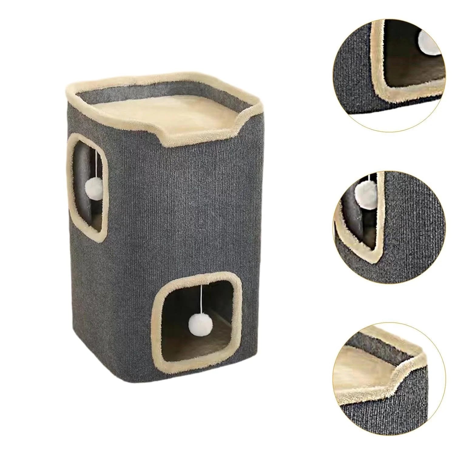 2-Layer Cat House – Rectangular Indoor Cat Cave with Hanging Toy, Cozy Double-Layer Bed for Cats