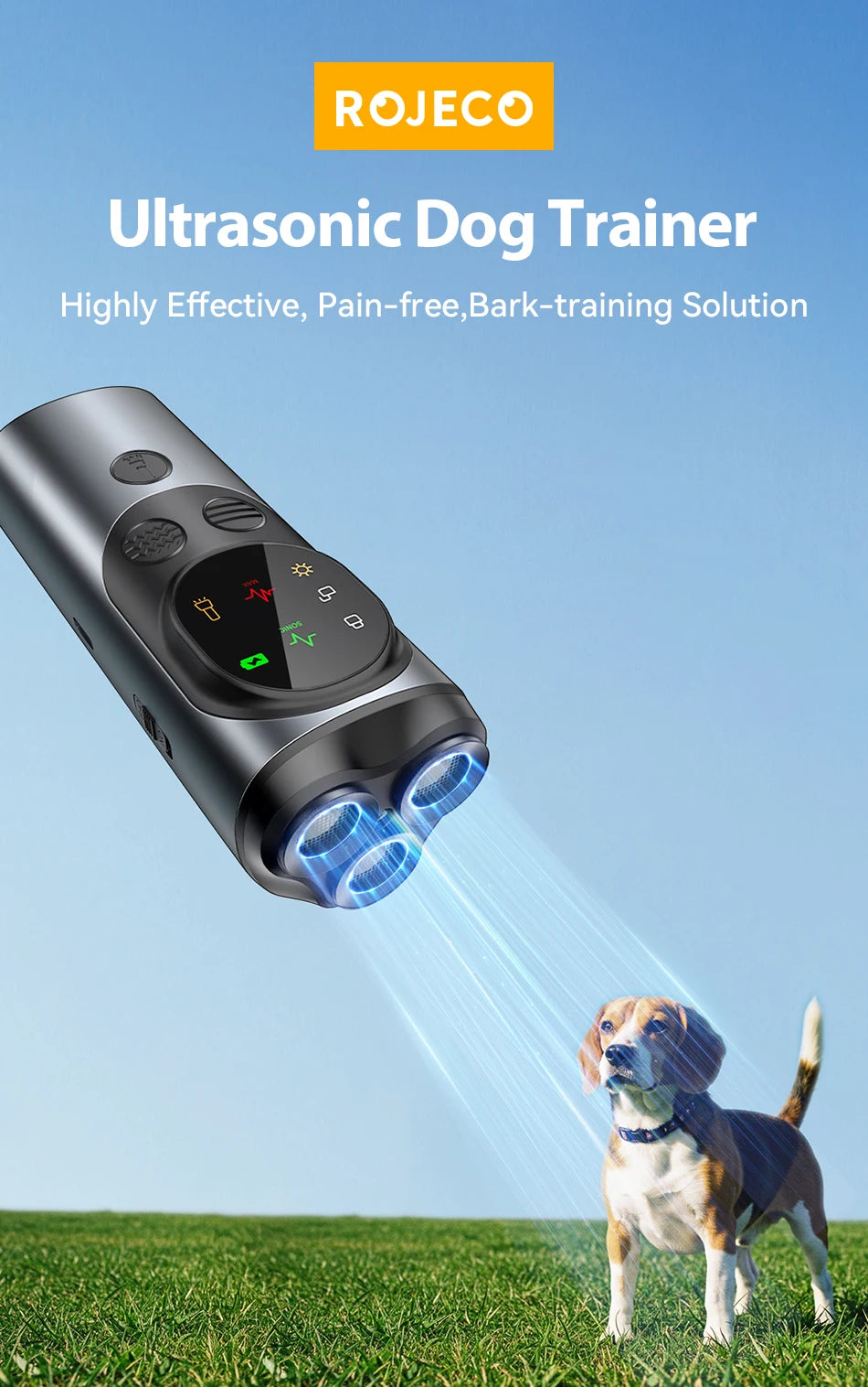 Ultrasonic Dog Repeller – Rechargeable Anti-Barking & Training Device with LED Flashlight