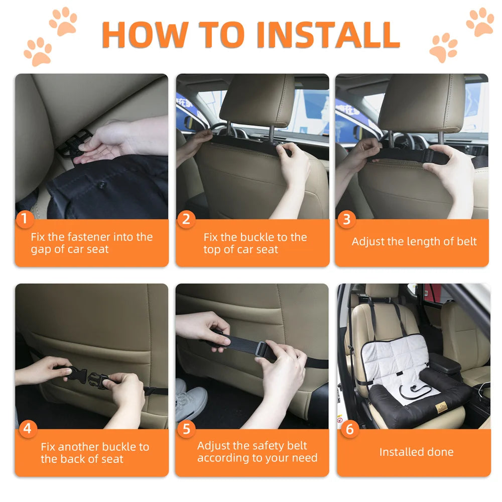 Portable Dog Car Seat Bed – Waterproof Pet Booster Seat with Safety Belt & Travel Cushion