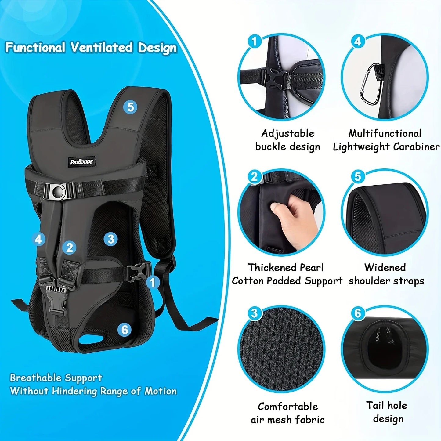 Adjustable Hands-Free Pet Carrier Backpack for Small to Medium Dogs - Front & Back Carry Options