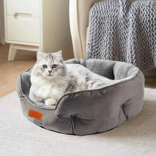 Premium Pet Bed for Cats & Small Dogs – Soft, Washable, Non-Slip, Water-Resistant, Grey – 50cm