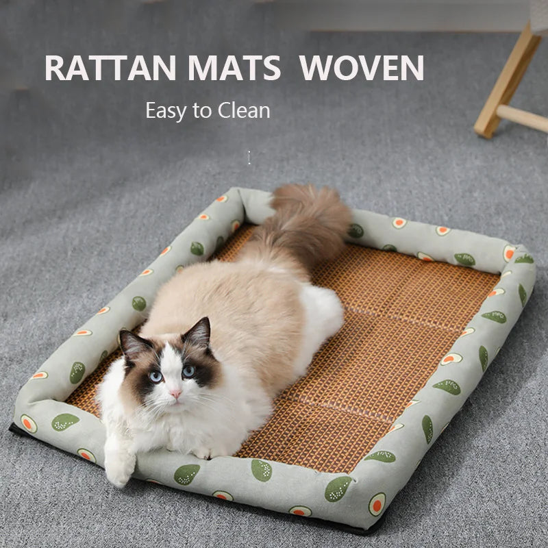 Cozy Summer Rattan Cat Bed & Ice Mat – Perfect Nest for Cats & Small Dogs