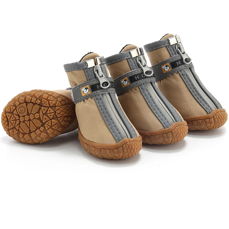 Non-Slip Dog Shoes with Warm Plush Lining – Waterproof Pet Boots for Winter, Walking & Outdoor Protection (4 Pack)