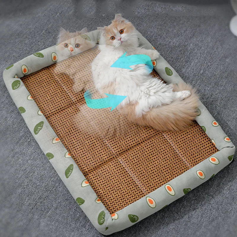 Cozy Summer Rattan Cat Bed & Ice Mat – Perfect Nest for Cats & Small Dogs