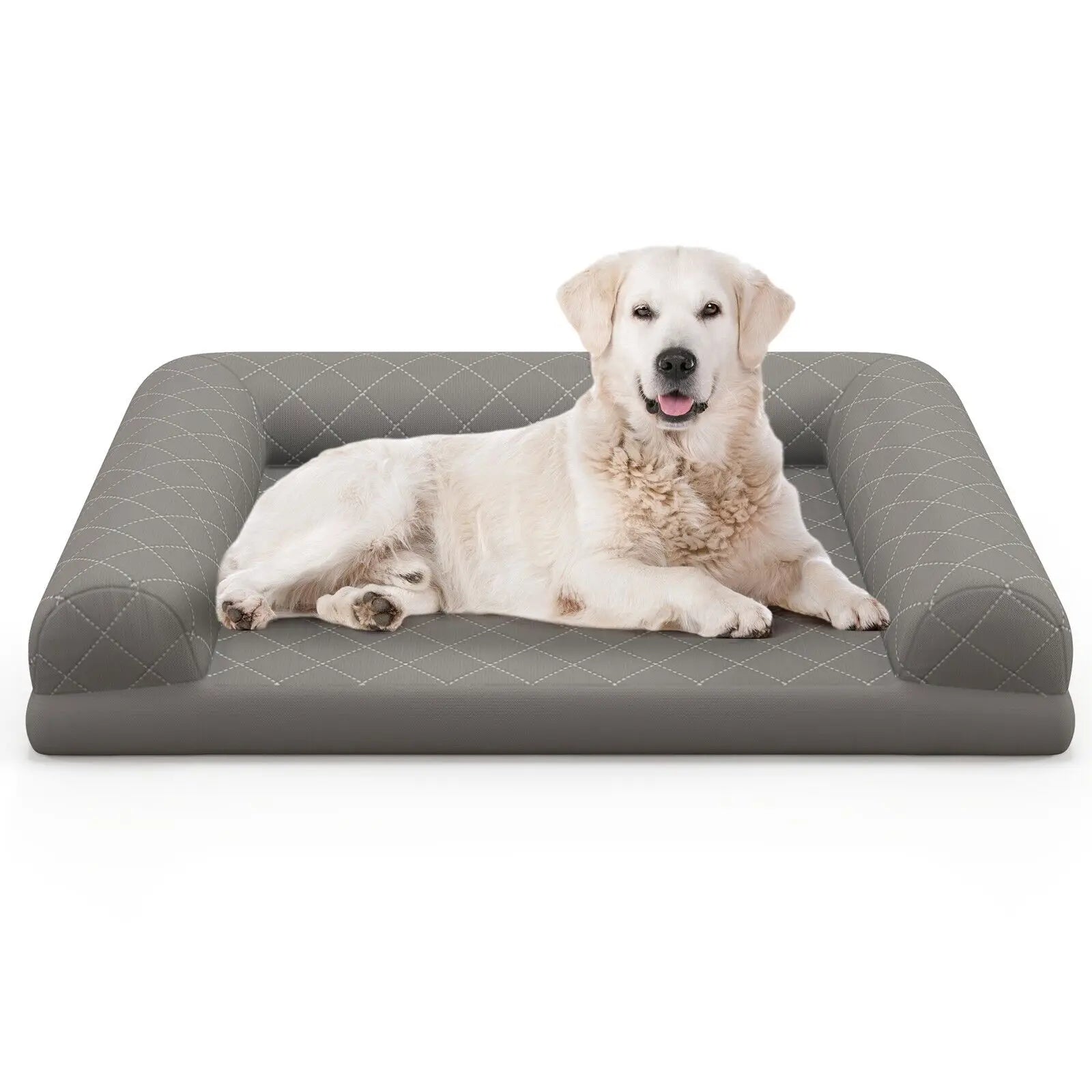 Orthopedic Dog Bed Grey for Small & Medium Dogs – Supportive Egg-Crate Foam Crate Mat with 3-Sided Bolster for Joint Relief & Comfort