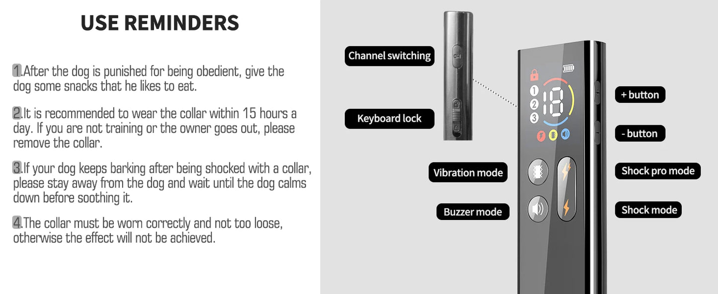 Dog Training Collar with Remote – 4 Modes Behavior Control E-Collar, Waterproof Electric Dog Collar for Large & Medium Dogs, Rechargeable & Adjustable