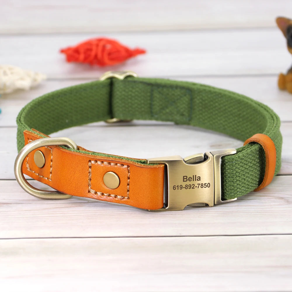 Personalised Nylon & Leather Dog Collar and Leash Set with ID Tag