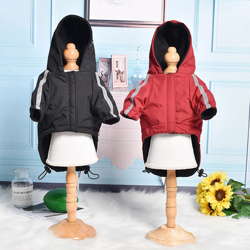 Waterproof Dog Winter Coat with Hood – Warm Cotton Jacket for Small Dogs & Cats, Reflective Pet Clothes for Cold Weather