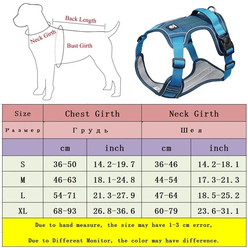 Adjustable Reflective Dog Harness Vest - Safety Training & Walking Gear for Small to Large Dogs