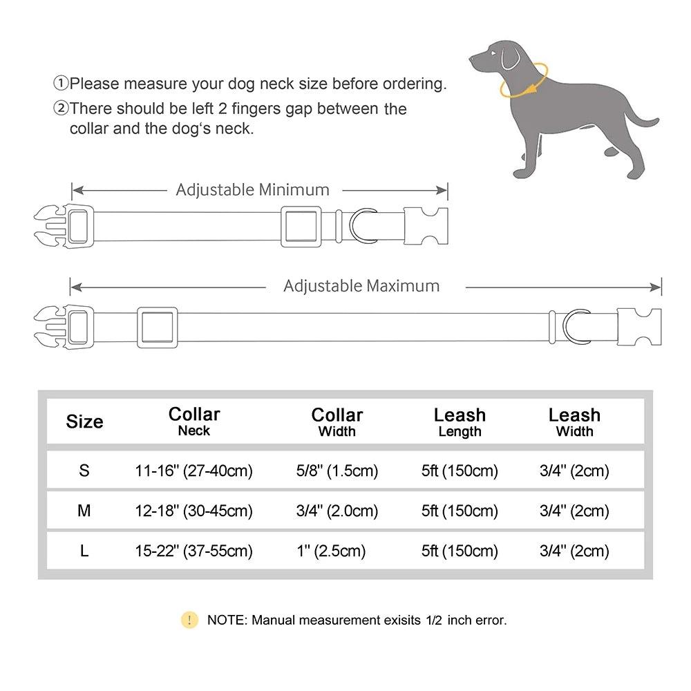 Personalised Nylon & Leather Dog Collar and Leash Set with ID Tag