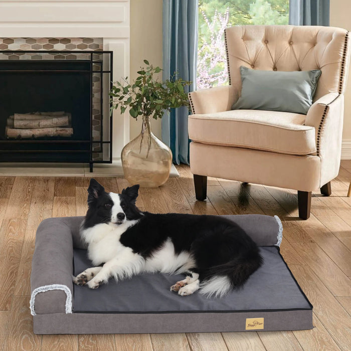 Heavy Duty L-Shaped Dog Bed - Super Soft Calming Chaise Sofa for Large & Medium Dogs with Removable Plush Cover, Durable Kennel Mattress Design