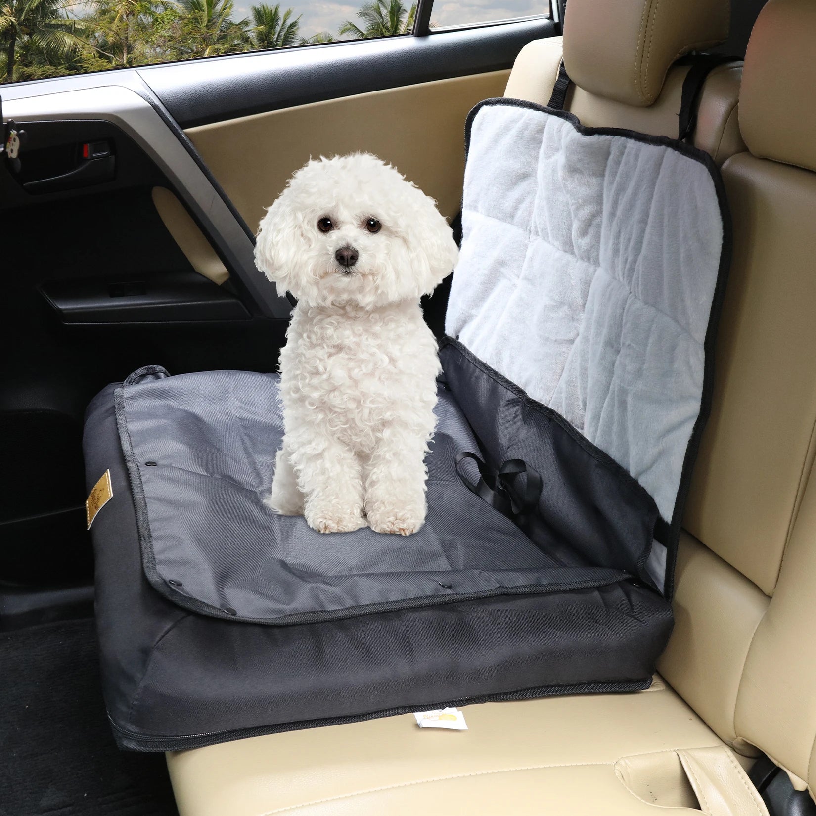Portable Dog Car Seat Bed – Waterproof Pet Booster Seat with Safety Belt & Travel Cushion
