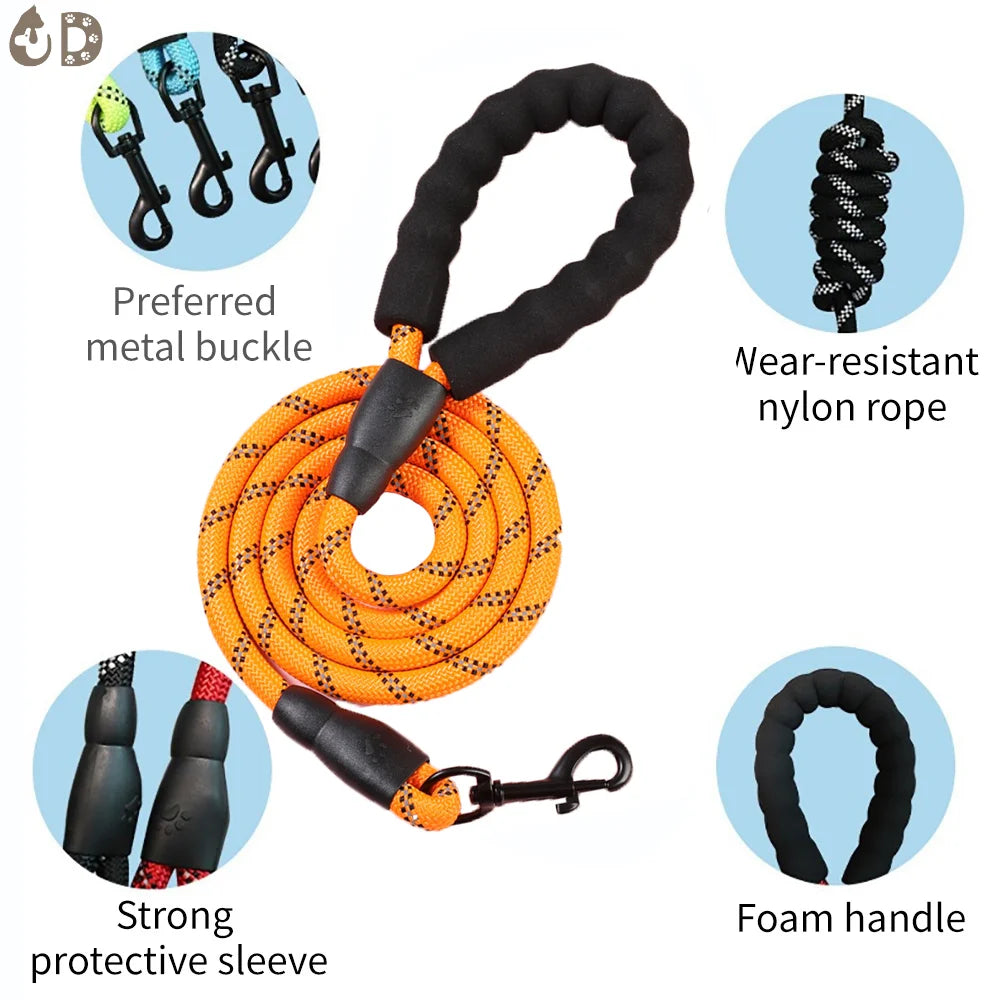 Reflective Nylon Dog Leashes: Various Sizes for Medium, Small, and Large Dogs