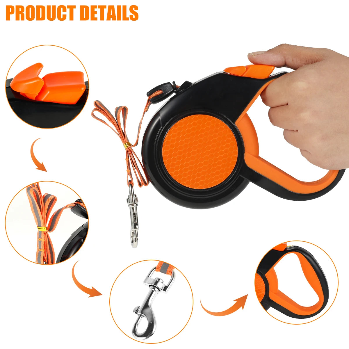 Heavy-Duty 8M Retractable Dog Leash with Reflective Tape & Non-Slip Grip for All Dog Sizes