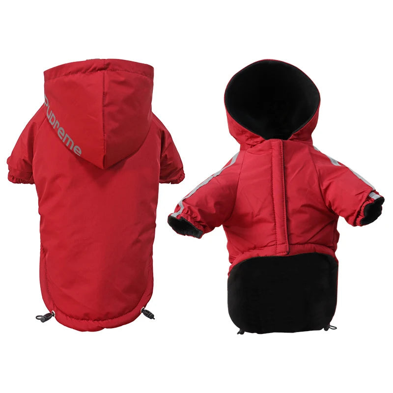 Waterproof Dog Winter Coat with Hood – Warm Cotton Jacket for Small Dogs & Cats, Reflective Pet Clothes for Cold Weather