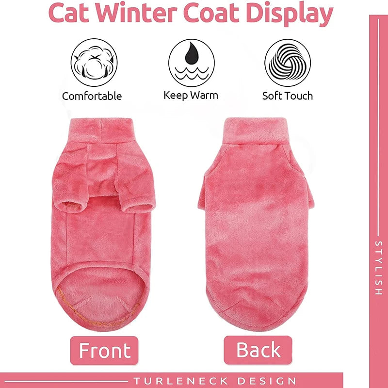 Winter Warm Cat Sweater - Soft Fleece Turtleneck Jumper for Hairless Cats, Maine Coon, Chihuahua, and Small Dogs