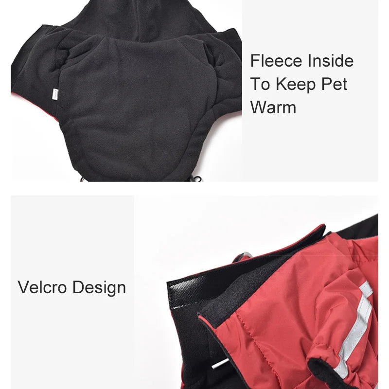 Waterproof Dog Winter Coat with Hood – Warm Cotton Jacket for Small Dogs & Cats, Reflective Pet Clothes for Cold Weather