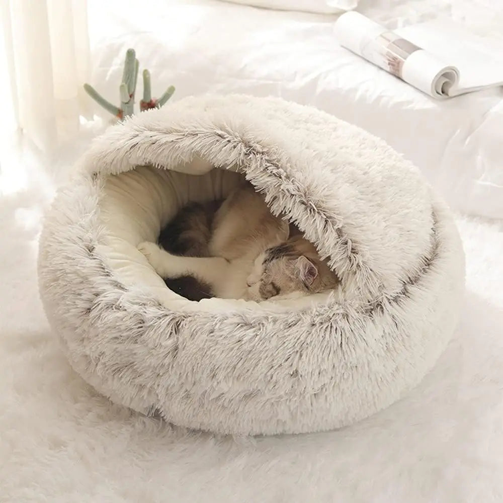 Cosy 2-in-1 Cat Bed: Soft Round Pet Mattress and Sleeping Bag