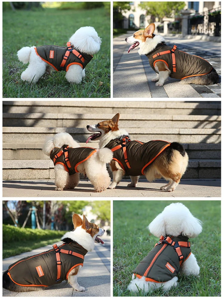 Waterproof Puppy Jacket with Harness – Warm Winter Coat for Small Dogs