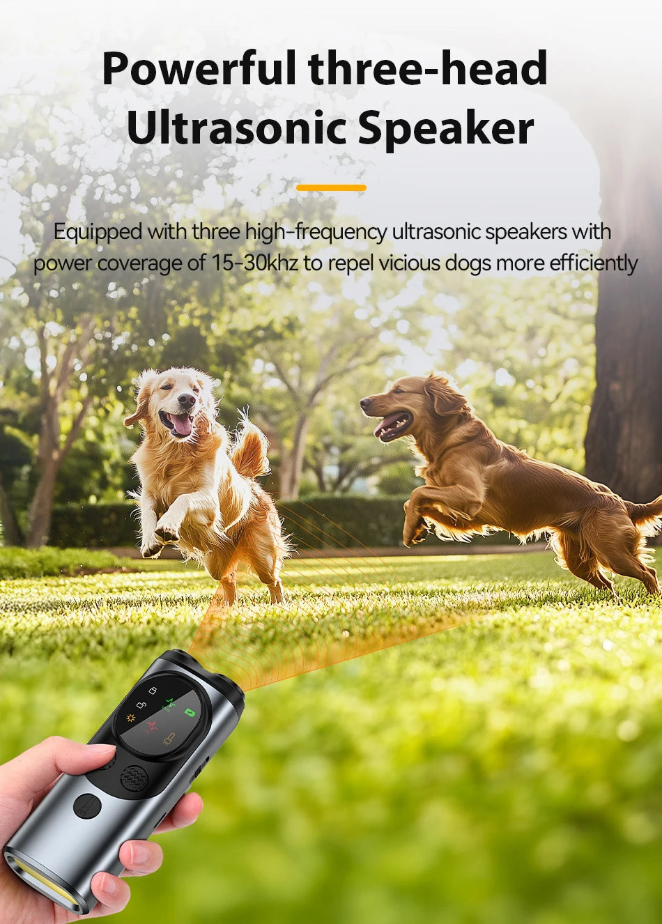 Ultrasonic Dog Repeller – Rechargeable Anti-Barking & Training Device with LED Flashlight
